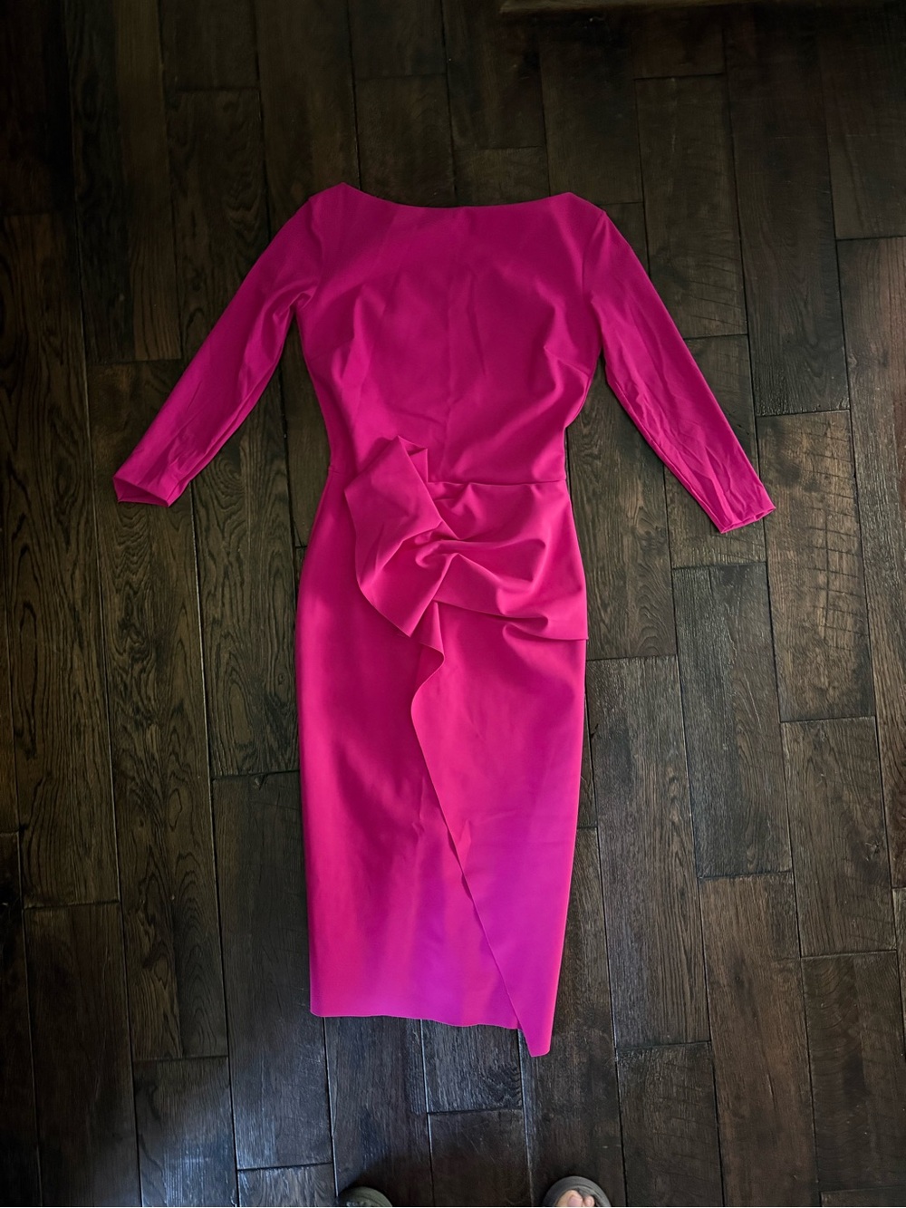 Chiara Boni Fuchsia Long-Sleeve Draped Midi Dress